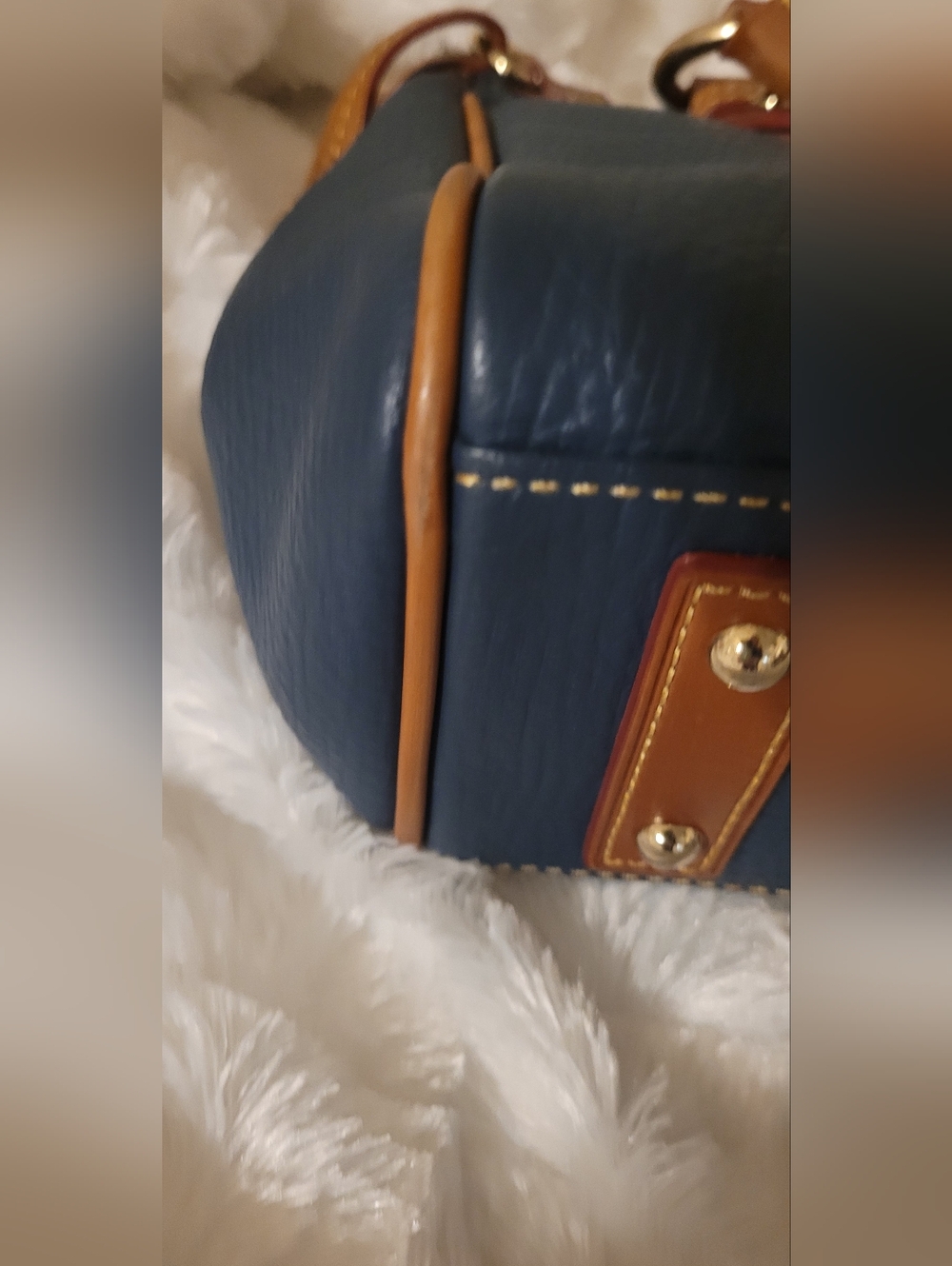 LOW START Dooney & Bourke Pebble Grain Satchel Dark Teal & Tan EUC - Picture 9 of 16